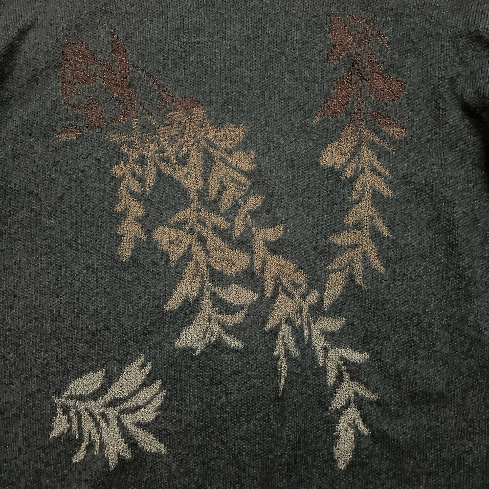 Garnet Hill Shimmering Vine Leaf Jacquard Knit‎ Ombre Sweater In Gray Size M - Picture 3 of 9